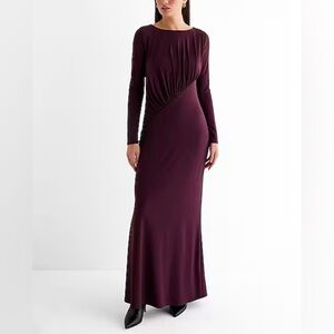 boat neck long sleeve ruched top maxi dress